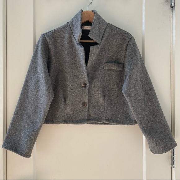 None Jackets & Blazers - Korean crop flannel grey jacket size 4 made in Korea NWT